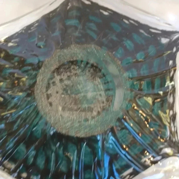 Hand Blown Murano Style Art Glass Bowl Dish Blue Metallic - Picture 5 of 5